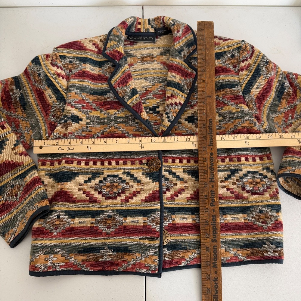 Southwestern Geometric Tapestry Blazer Jacket Womens Small Button Front Retro - Picture 9 of 12